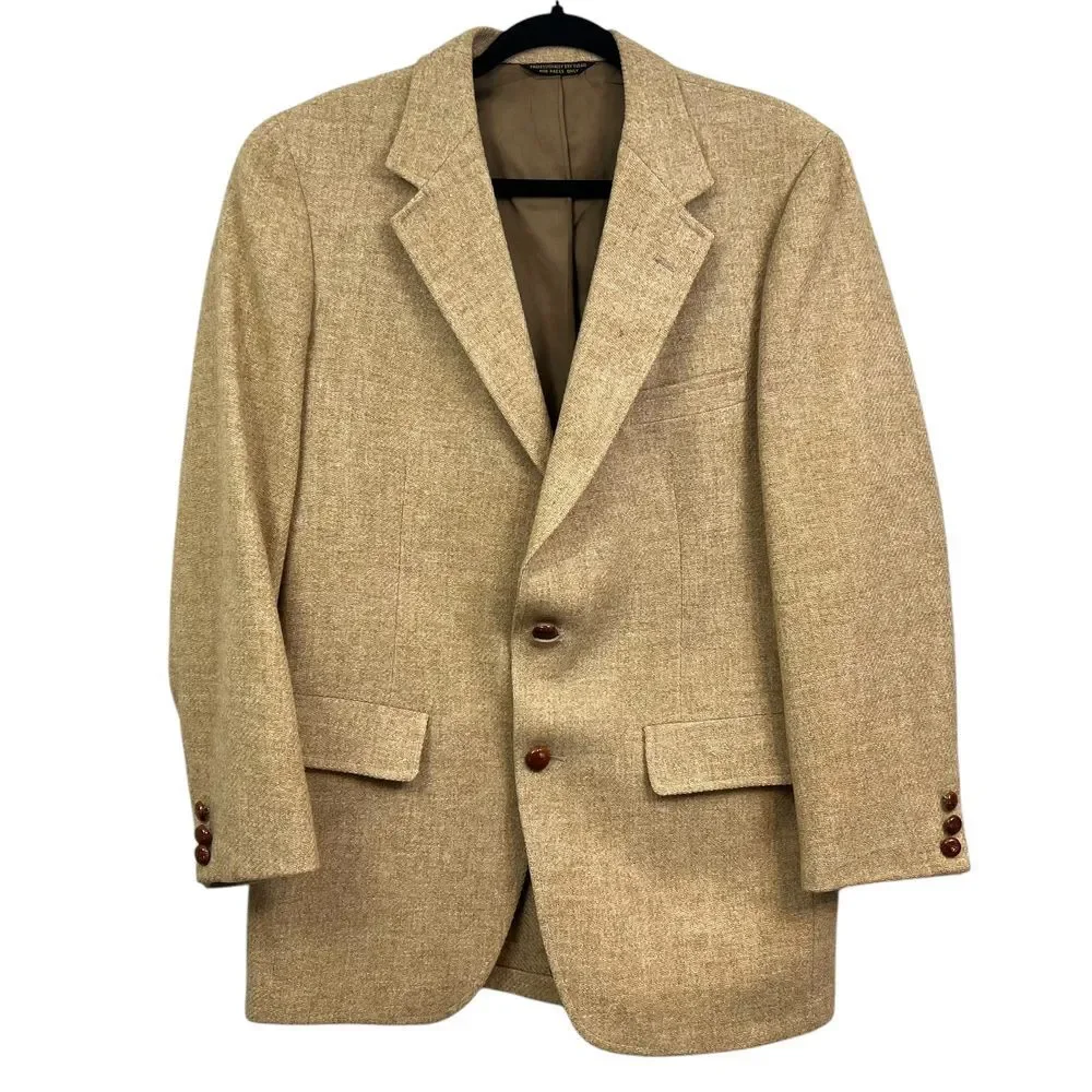 Evan Picone Pure Wool Mens Blazer Suit Professional Notched Vented Beige Sz 40R